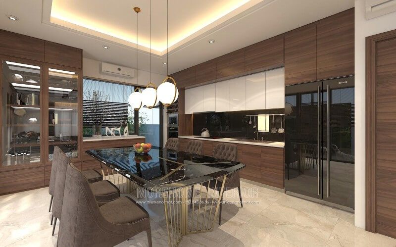 Mẫu tủ bếp gỗ Laminate kết hợp Acrylic màu trắng tinh tế tạo sự thanh lịch, nhẹ nhàng trong không gian bếp