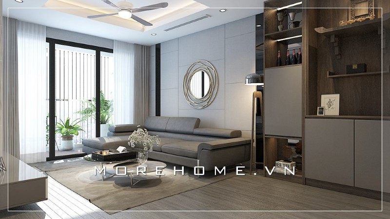 Sofa tối màu kết hợp với chiếc bàn trà đôi xinh xắn tạo nên 1 không gian phòng khách hoàn hảo.