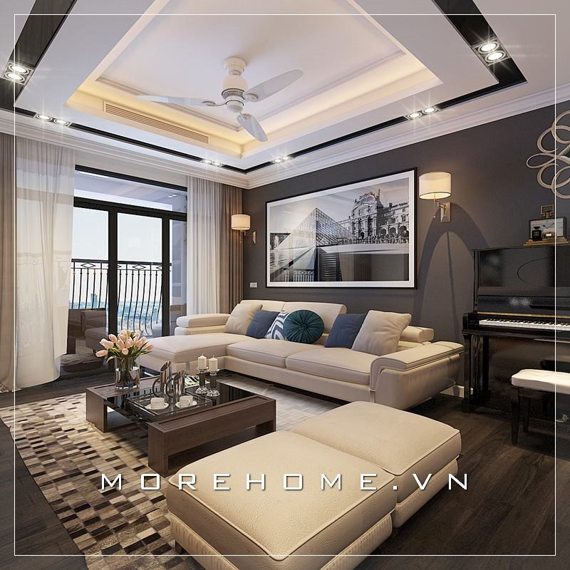 Sofa phòng khách bọc da êm ái tạo cảm giác thoải mái, dễ chịu khi sử dụng.