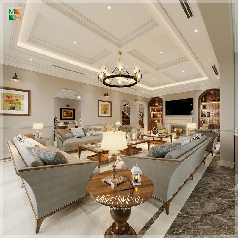 Bàn trang trí với kiểu dáng thiết kế ấn tượng góp phần tạo nên điểm nhấn giúp không gian phòng khách trở nên sang trọng và ấn tượng hơn.