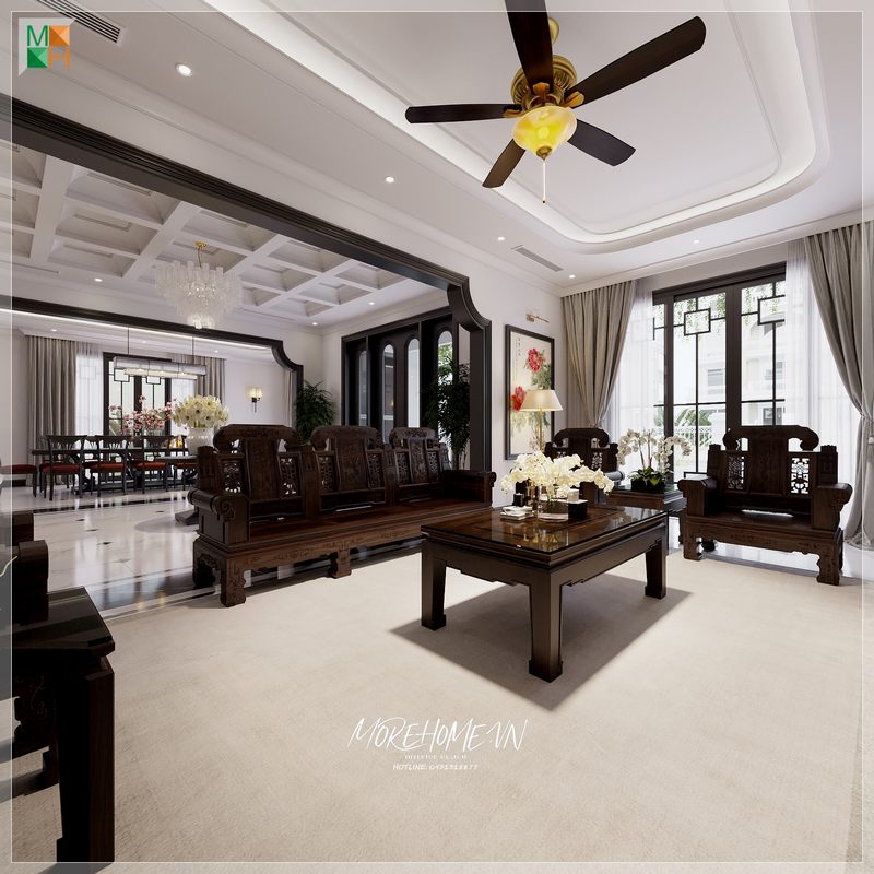 Bàn trà với đường nét thiết kế tinh tế mang đến sự thân thiện, tiện nghi và sang trọng khi có khách đến chơi nhà.