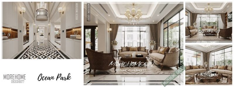 Bộ bàn ghế sofa gỗ óc chó tân cổ điển bọc nỉ màu nâu biệt thự được thiết kế theo phong cách tân cổ điển sẽ giúp tạo nên một cảm giác êm ái, dễ chịu khi sử dụng.